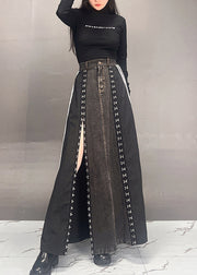 Fashion Dark Grey Patchwork Side Open Denim Skirts Fall