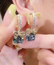 Fashion Dark Purple Overgild Zircon Crystal Bow Drop Earrings