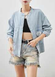 Fashion Denim Blue Oversized Pockets Cotton Coat Outwear Fall