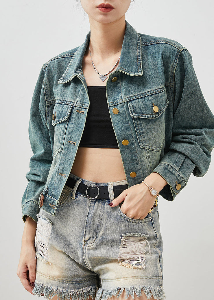 Fashion Denim Blue With Belt Short Coats Spring