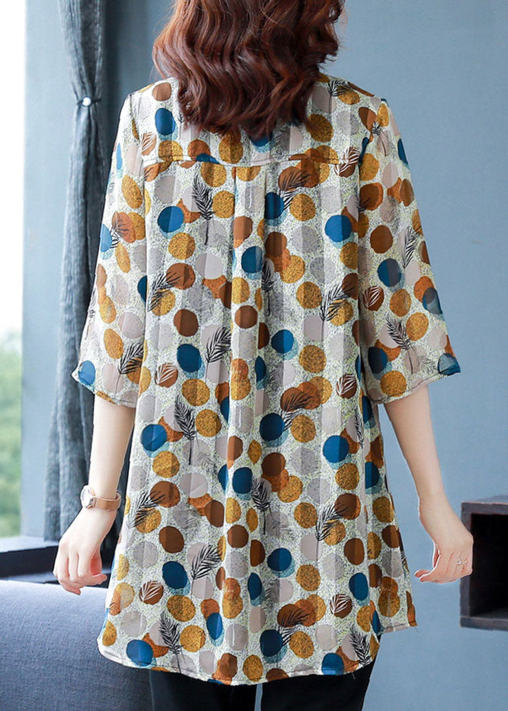 Fashion Dot Print Peter Pan Collar Button Silk Shirt Top Summer