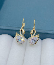 Fashion Gold Alloy Zircon Crystal Swan Drop Earrings