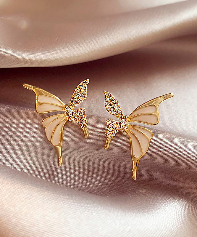 Fashion Gold Copper Alloy Zircon Butterfly Stud Earrings