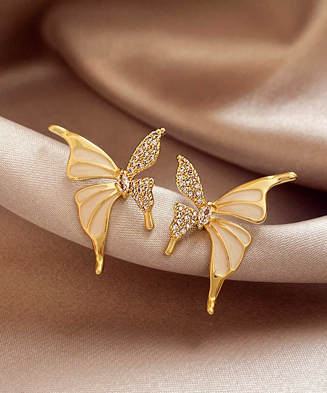 Fashion Gold Copper Alloy Zircon Butterfly Stud Earrings