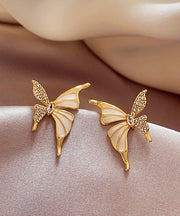 Fashion Gold Copper Alloy Zircon Butterfly Stud Earrings