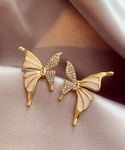 Fashion Gold Copper Alloy Zircon Butterfly Stud Earrings