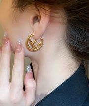 Fashion Gold Copper Overgild Graphic Hoop Earrings