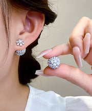 Fashion Gold Copper Overgild Zircon Pearl Ball Stud Earrings