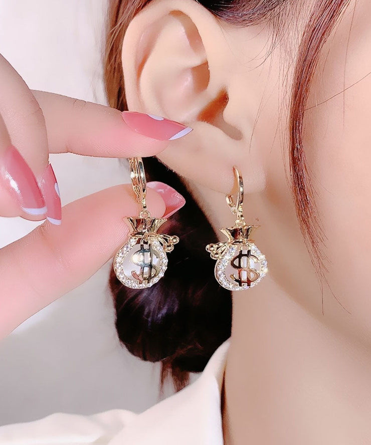 Fashion Gold Opal Zircon Money Bag Drop Earrings