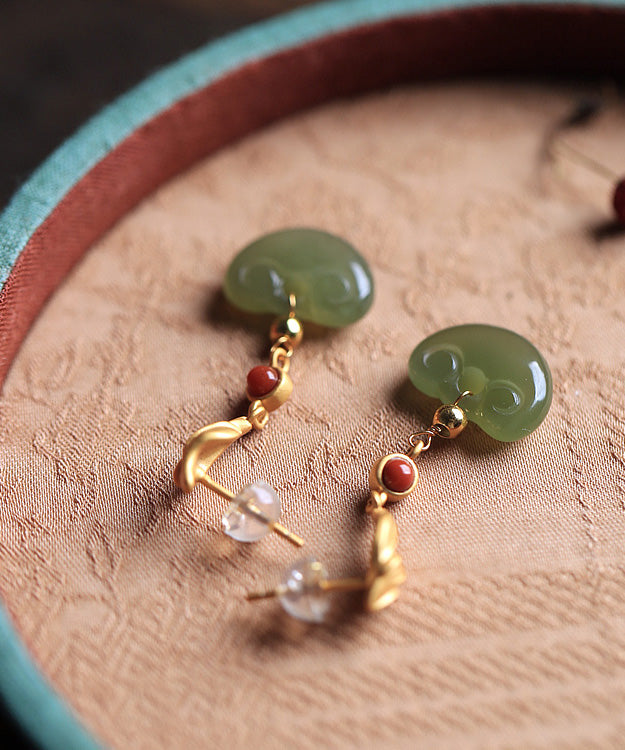 Fashion Gold Silver Inlaid Jade Agate Drop Earrings