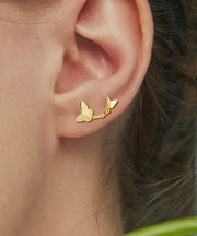 Fashion Gold Silver Overgild Butterfly Stud Earrings