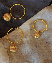 Fashion Gold Stainless Steel Overgild Ball Hollow Out Ball Hoop Earrings