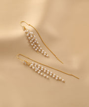 Fashion Gold Sterling Silver Alloy Pearl Tassel Drop Earrings