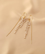 Fashion Gold Sterling Silver Alloy Pearl Tassel Drop Earrings