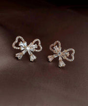 Fashion Gold Sterling Silver Alloy Zircon Bow Stud Earrings