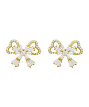 Fashion Gold Sterling Silver Alloy Zircon Bow Stud Earrings