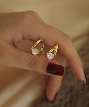 Fashion Gold Sterling Silver Alloy Zircon Hoop Earrings