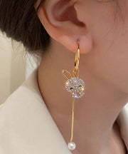 Fashion Gold Sterling Silver Overgild Zircon Asymmetry Little Rabbit Tassel Drop Earrings