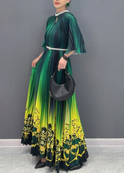 Fashion Gradient Color Green Print Long Dresses Summer