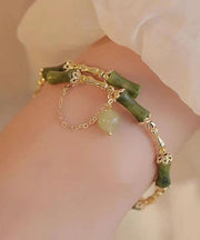 Fashion Green Crystal Jade Bamboo Joint Tassel Charm Bracelet