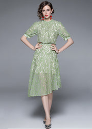 Fashion Green Jacquard Asymmetrical Patchwork Lace Mid Dress Summer