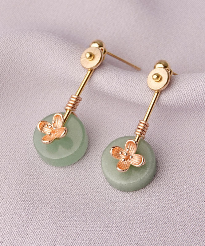 Fashion Green Jade Handmade 14K Gold Drop Earrings