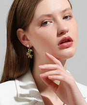 Fashion Green Overgild Zircon Pearl Bamboo Drop Earrings