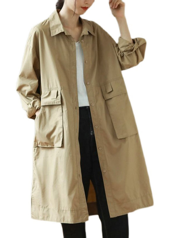 Fashion Green Oversized Big Pockets Cotton Coats Spring