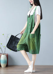 Fashion Green Oversized Cotton Ripped Jumpsuits Shorts Summer