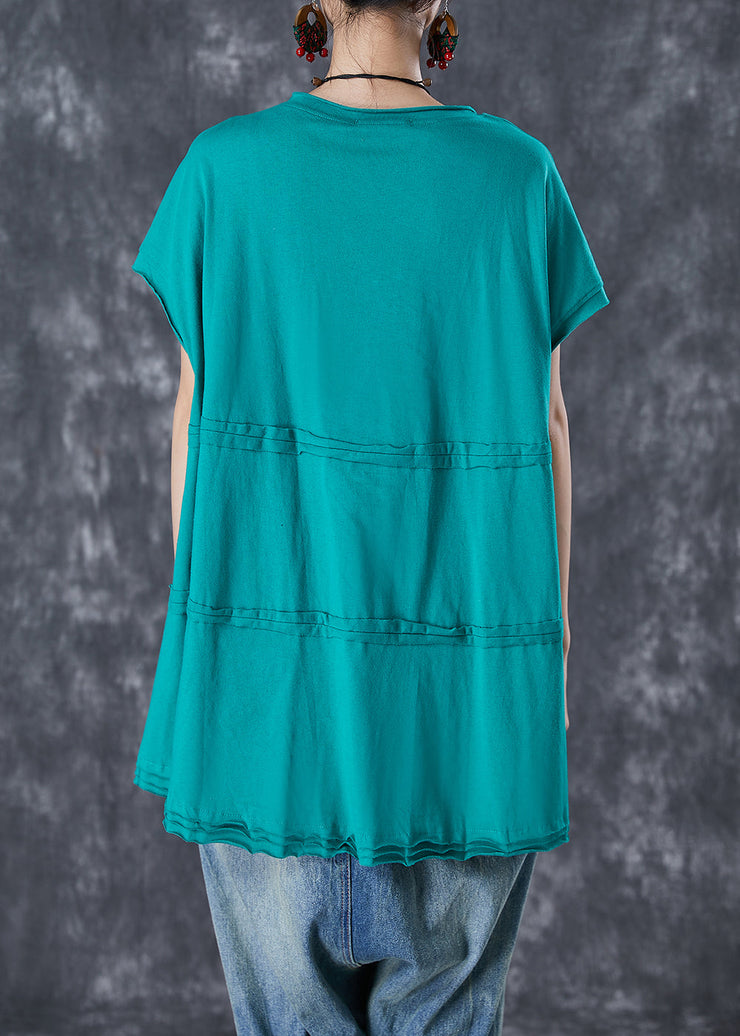 Fashion Green Oversized Patchwork Cotton Top Summer