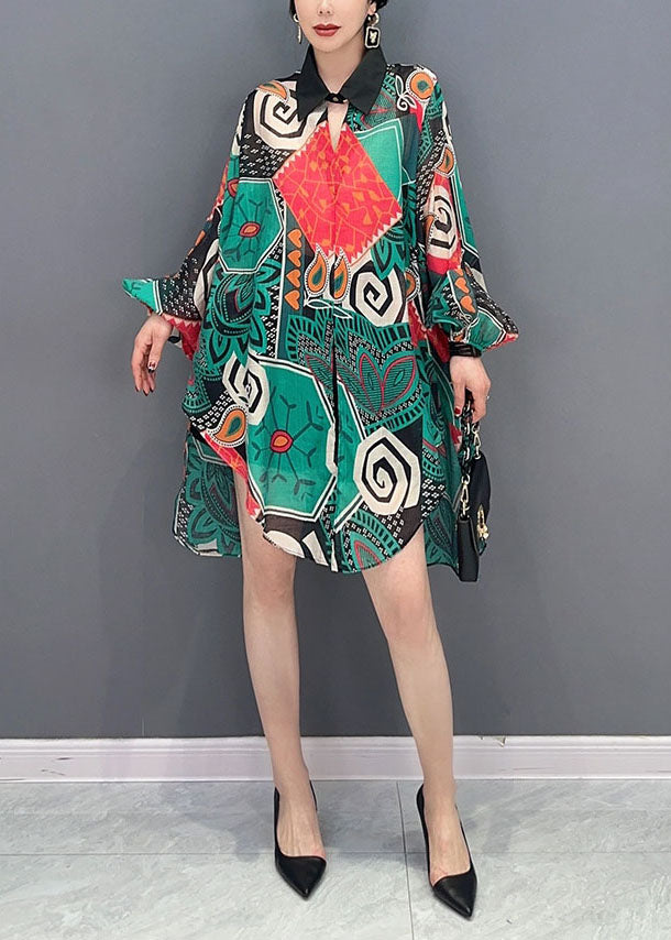 Fashion Green Oversized Print Chiffon Long Shirts Spring