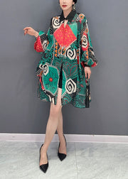 Fashion Green Oversized Print Chiffon Long Shirts Spring