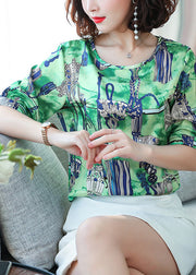 Fashion Green Oversized Print Silk Tanks Summer