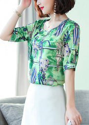 Fashion Green Oversized Print Silk Tanks Summer