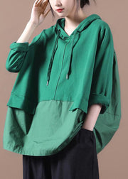 Fashion Green Patchwork Drawstring Hooded Sweatshirts Long Sleeve