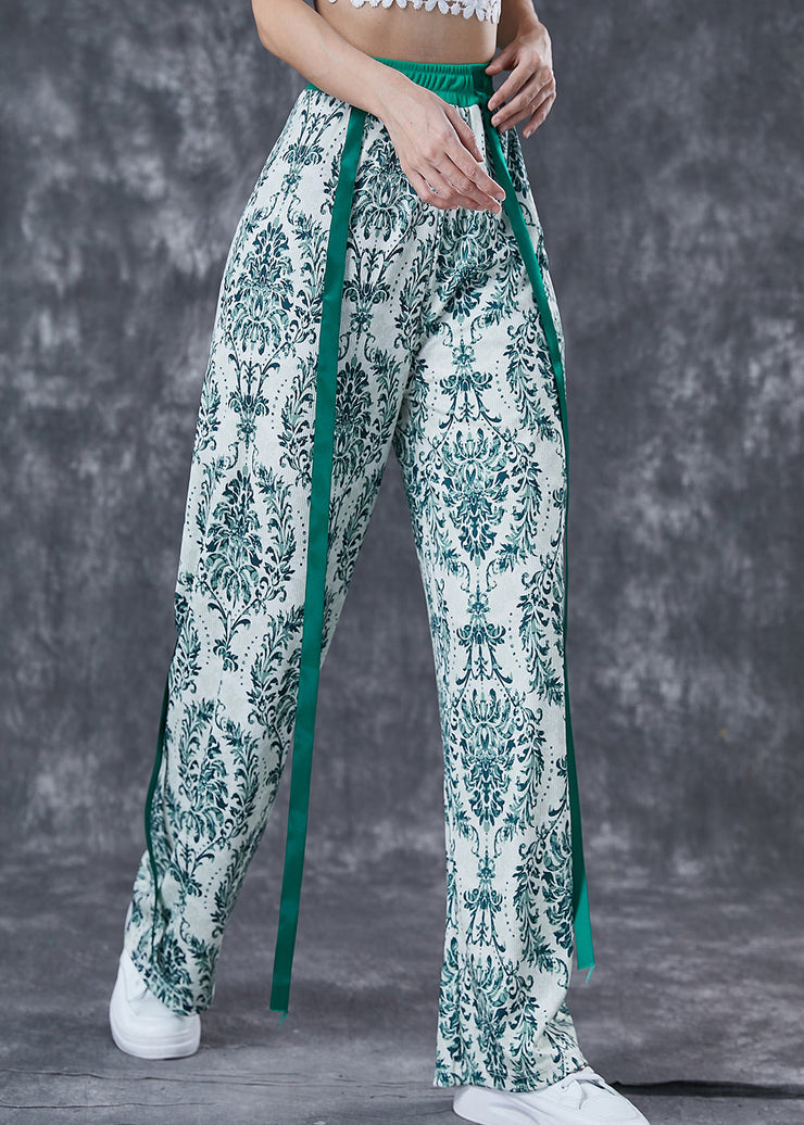 Fashion Green Print Ribbon Cotton Straight Pants Fall