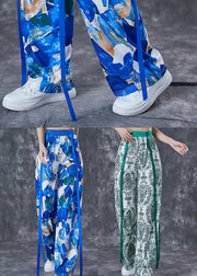 Fashion Green Print Ribbon Cotton Straight Pants Fall