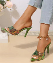 Fashion Green Sequins Splicing Stiletto High Heels Slide Sandals