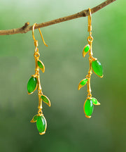 Fashion Green Silver Gold Plated inlaid Jade Drop Earrings