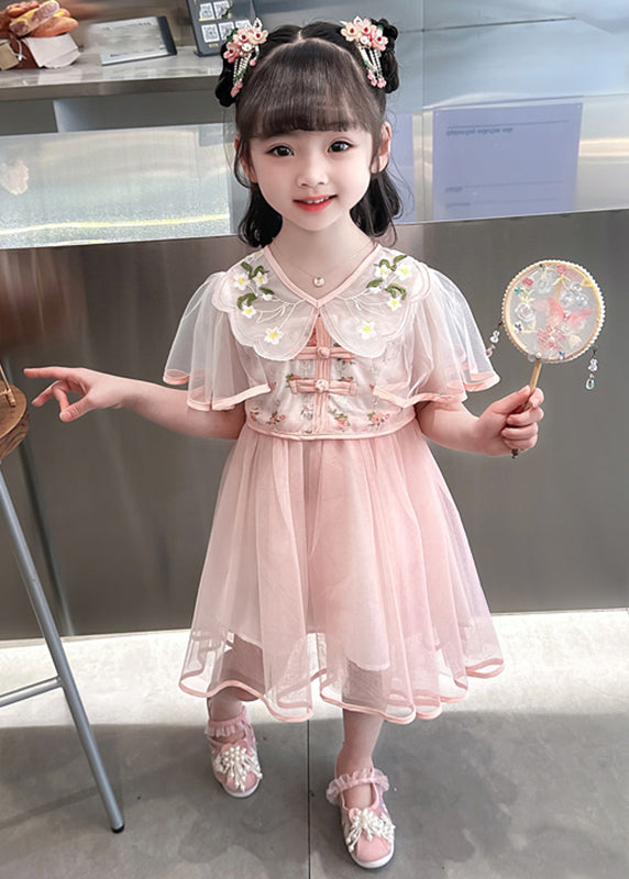 Fashion Green V Neck Embroideried Patchwork Tulle Girls Long Dresses Summer