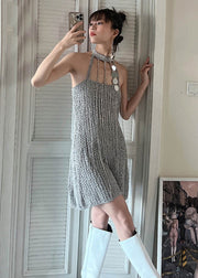 Fashion Grey Cold Shoulder Slim Fit Knit Mid Dress Summer