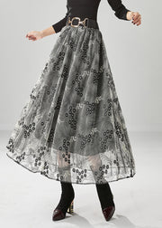 Fashion Grey Embroideried Exra Large Hem Tulle Skirts Fall