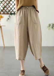 Fashion Khaki Patchwork Elastic Waist Tie Waist Solid Crop Pants Summer