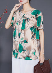 Fashion Khaki Print Button Chiffon Shirt Tops Summer