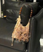 Fashion Khaki Tie Dye Floral Cotton Satchel Handbag