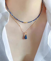 Fashion Klein Blue Sterling Silver Overgild Bluestone Beading Two Piece Set Pendant Necklace