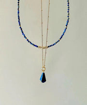 Fashion Klein Blue Sterling Silver Overgild Bluestone Beading Two Piece Set Pendant Necklace