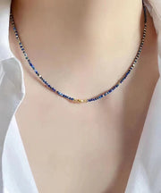 Fashion Klein Blue Sterling Silver Overgild Bluestone Beading Two Piece Set Pendant Necklace