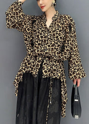 Fashion Leopard Stand Collar Asymmetrical Design Tops Fall