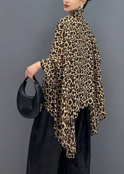 Fashion Leopard Stand Collar Asymmetrical Design Tops Fall